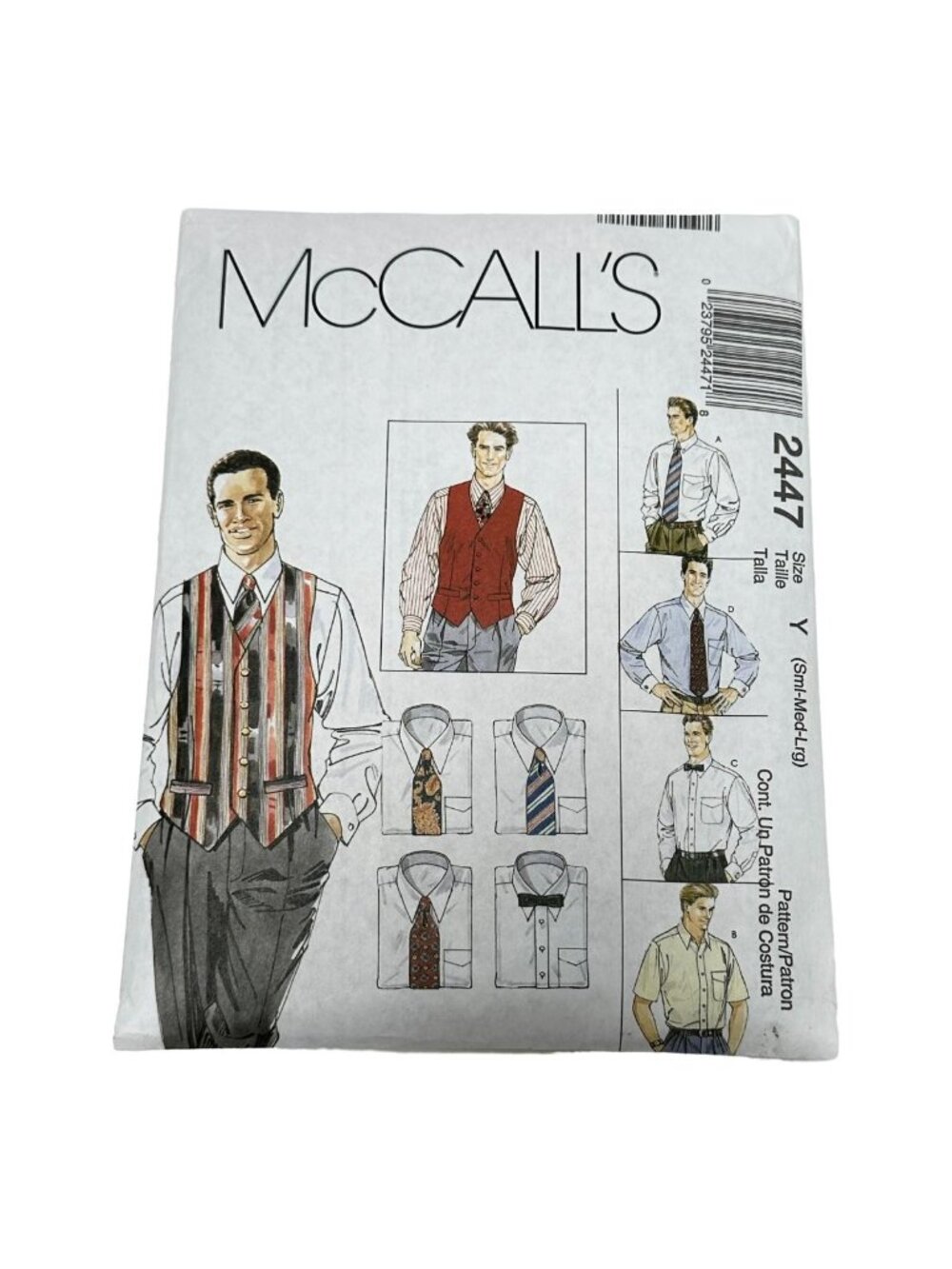 McCalls Pattern 2447‎ Mens Shirt Vest Tie Size  S M L Sewing Unncut